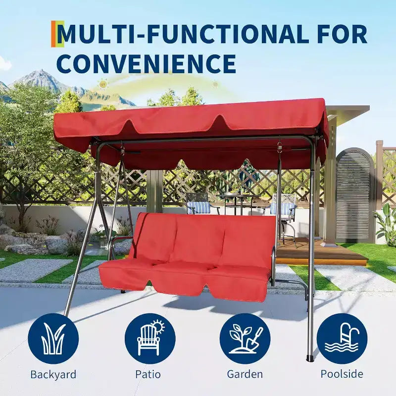 Outdoor Swing Chair with Adjustable Canopy, 3-Person Outdoor Patio SwingChair with Adjustable Tilt Shade, Porch Swing 3 Seater with Canopy