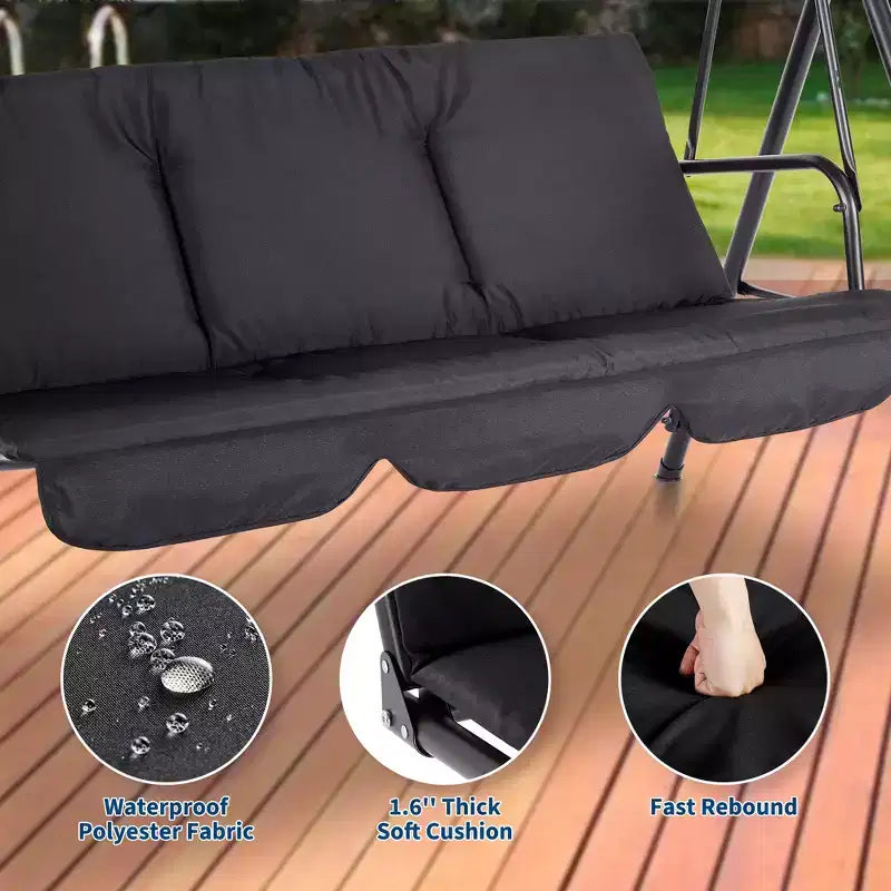 Outdoor Swing Chair with Adjustable Canopy, 3-Person Outdoor Patio SwingChair with Adjustable Tilt Shade, Porch Swing 3 Seater with Canopy