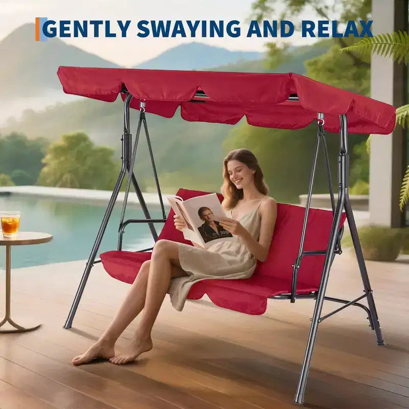 Outdoor Swing Chair with Adjustable Canopy, 3-Person Outdoor Patio SwingChair with Adjustable Tilt Shade, Porch Swing 3 Seater with Canopy