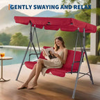 Outdoor Swing Chair with Adjustable Canopy, 3-Person Outdoor Patio SwingChair with Adjustable Tilt Shade, Porch Swing 3 Seater with Canopy