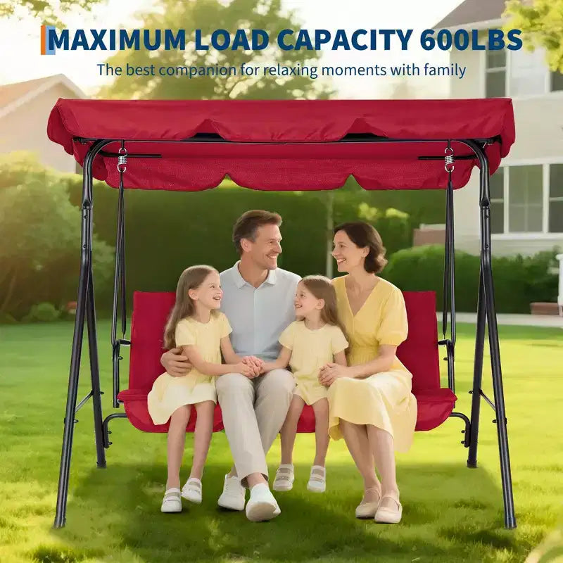 Outdoor Swing Chair with Adjustable Canopy, 3-Person Outdoor Patio SwingChair with Adjustable Tilt Shade, Porch Swing 3 Seater with Canopy