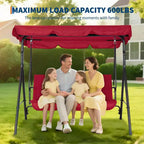 Outdoor Swing Chair with Adjustable Canopy, 3-Person Outdoor Patio SwingChair with Adjustable Tilt Shade, Porch Swing 3 Seater with Canopy