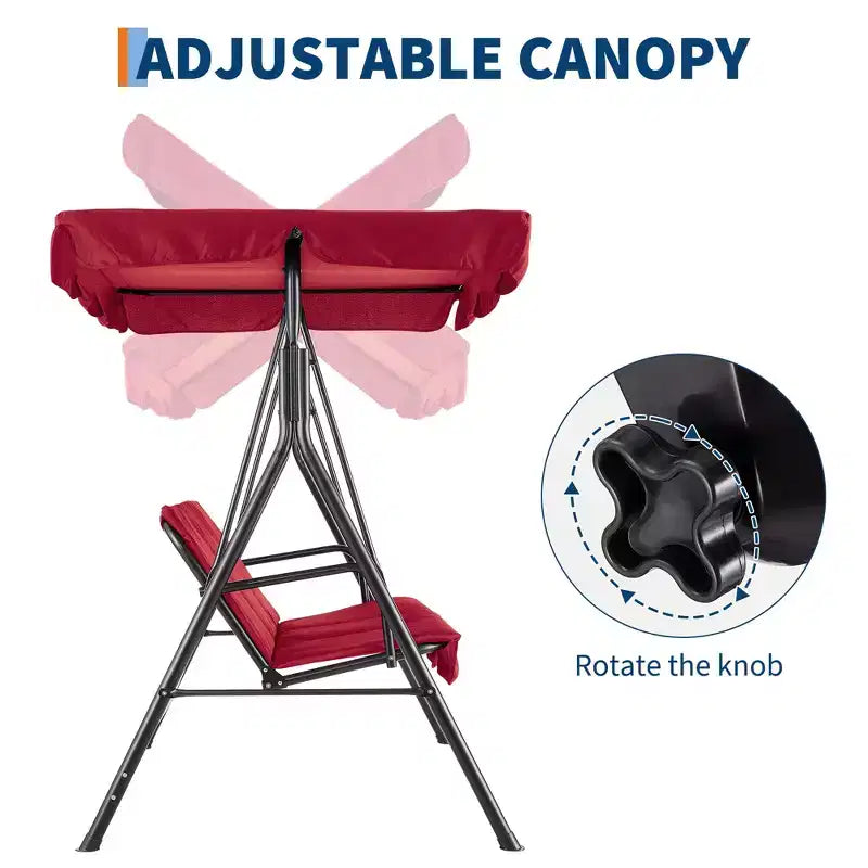 Outdoor Swing Chair with Adjustable Canopy, 3-Person Outdoor Patio SwingChair with Adjustable Tilt Shade, Porch Swing 3 Seater with Canopy