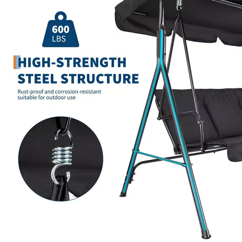 Outdoor Swing Chair with Adjustable Canopy, 3-Person Outdoor Patio SwingChair with Adjustable Tilt Shade, Porch Swing 3 Seater with Canopy