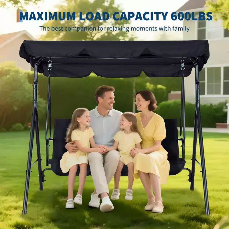 Outdoor Swing Chair with Adjustable Canopy, 3-Person Outdoor Patio SwingChair with Adjustable Tilt Shade, Porch Swing 3 Seater with Canopy