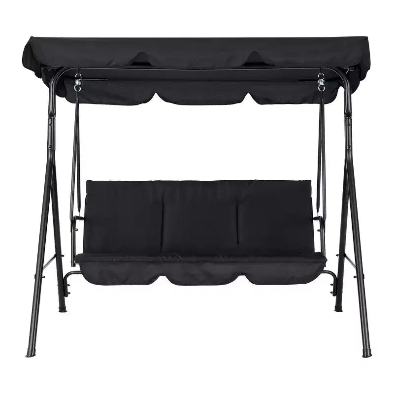 Outdoor Swing Chair with Adjustable Canopy, 3-Person Outdoor Patio SwingChair with Adjustable Tilt Shade, Porch Swing 3 Seater with Canopy