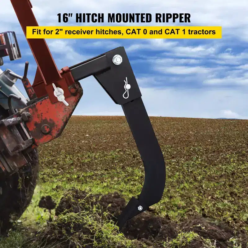VEVOR Hitch Mounted Ripper, 16\ Shank Length Box Scraper Shank, 4 Hole Site Box Blade for Tractor, 2 Locating Pins Ripper Shank, Black