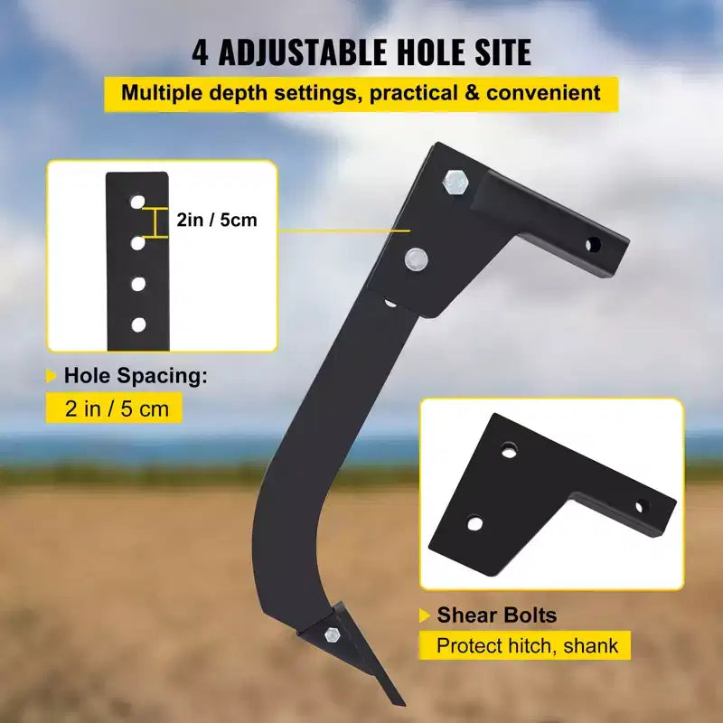 VEVOR Hitch Mounted Ripper, 16\ Shank Length Box Scraper Shank, 4 Hole Site Box Blade for Tractor, 2 Locating Pins Ripper Shank, Black