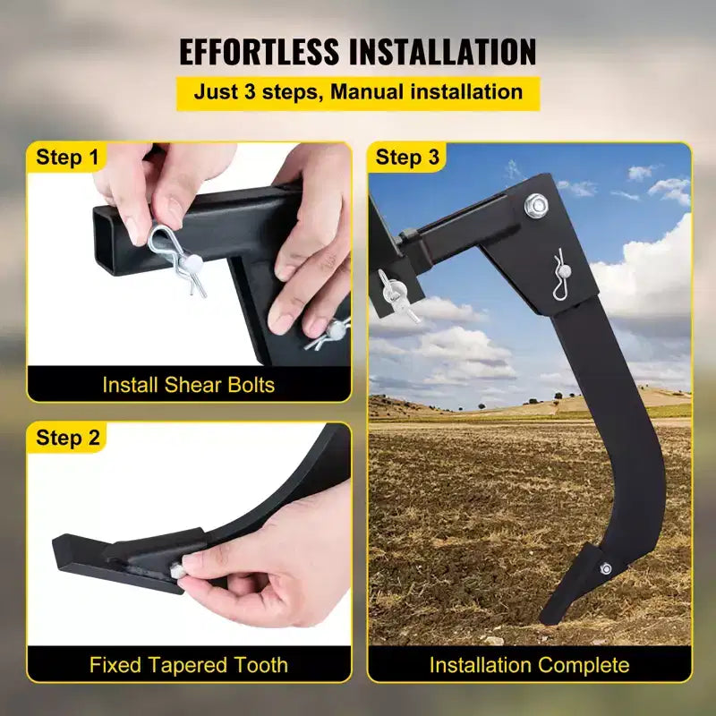 VEVOR Hitch Mounted Ripper, 16\ Shank Length Box Scraper Shank, 4 Hole Site Box Blade for Tractor, 2 Locating Pins Ripper Shank, Black