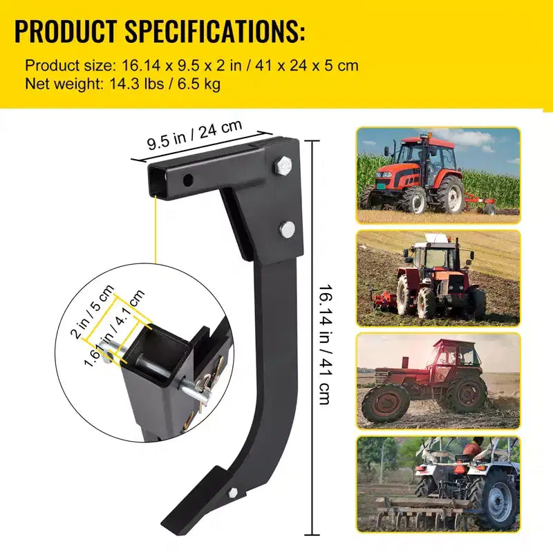 VEVOR Hitch Mounted Ripper, 16\ Shank Length Box Scraper Shank, 4 Hole Site Box Blade for Tractor, 2 Locating Pins Ripper Shank, Black
