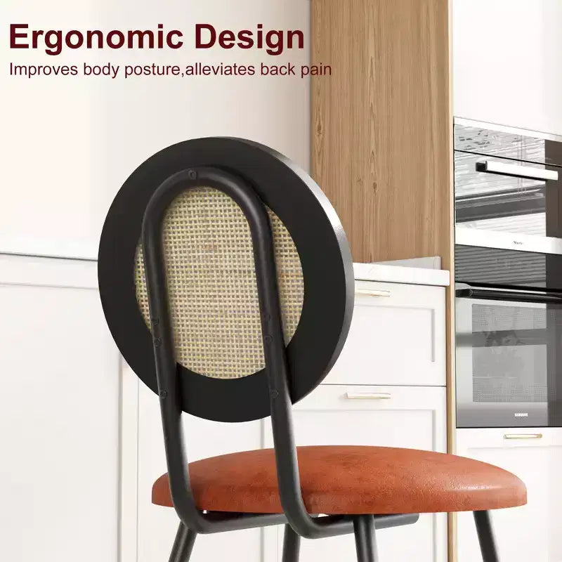 Rattan Dining Chairs with Thicken Upholstered and Metal Legs for Living Room