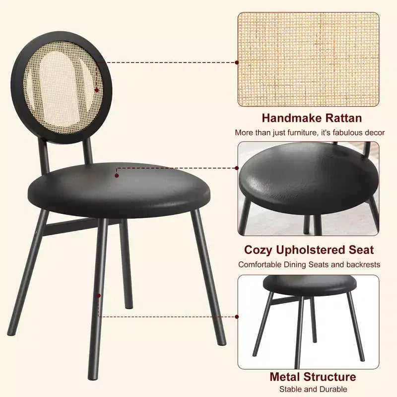 Rattan Dining Chairs with Thicken Upholstered and Metal Legs for Living Room