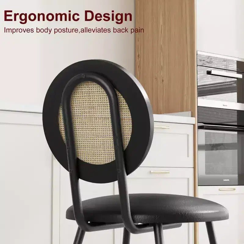 Rattan Dining Chairs with Thicken Upholstered and Metal Legs for Living Room
