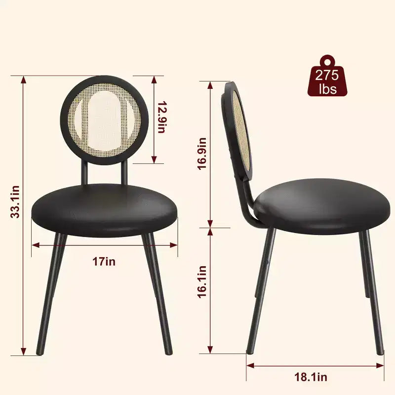 Rattan Dining Chairs with Thicken Upholstered and Metal Legs for Living Room