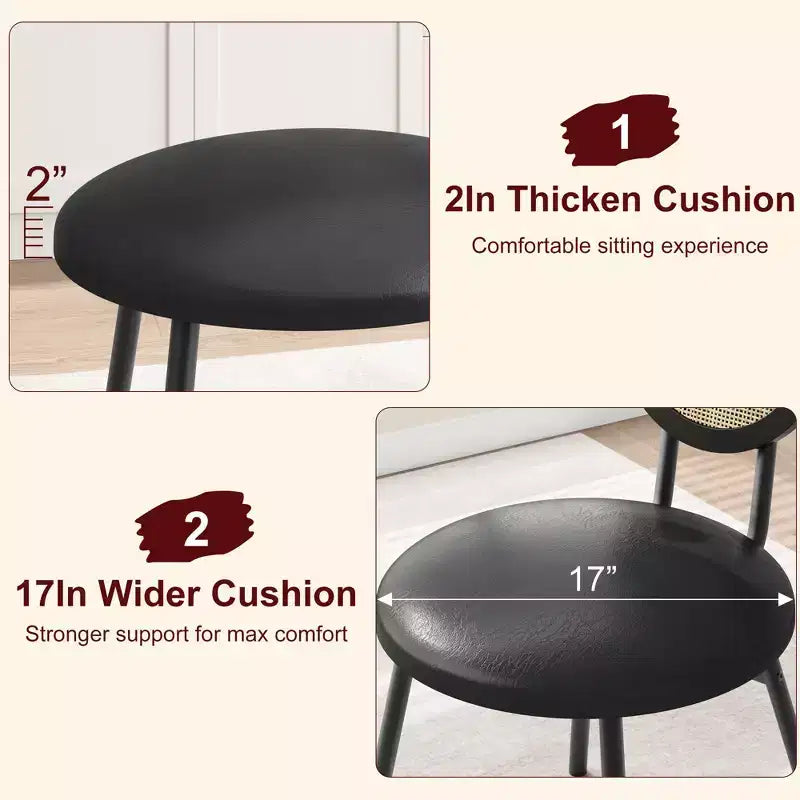 Rattan Dining Chairs with Thicken Upholstered and Metal Legs for Living Room