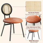 Rattan Dining Chairs with Thicken Upholstered and Metal Legs for Living Room