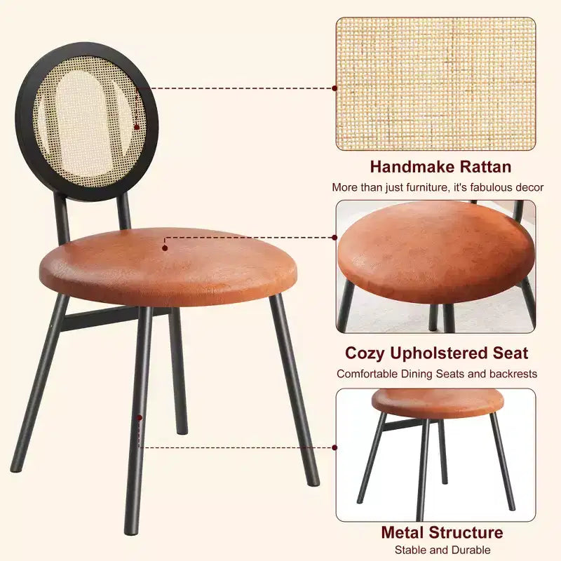 Rattan Dining Chairs with Thicken Upholstered and Metal Legs for Living Room