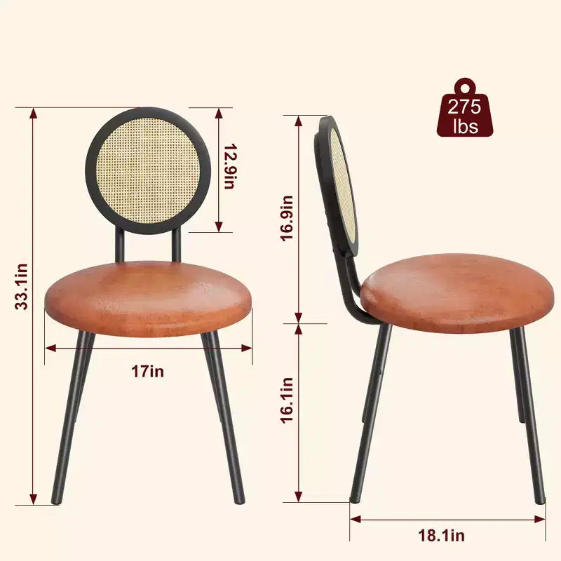 Rattan Dining Chairs with Thicken Upholstered and Metal Legs for Living Room