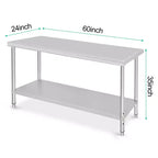 Garvee 60 x 24 Commercial Work Table, Heavy Duty Stainless Steel Prep Table for Kitchen, Restaurant
