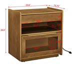 Mid-Century Modern Nightstand with Charging Station 2-Drawer Door Cabinet Fluted Design Lockable (W1801P303392)