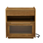 Mid-Century Modern Nightstand with Charging Station 2-Drawer Door Cabinet Fluted Design Lockable (W1801P303392)