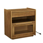 Mid-Century Modern Nightstand with Charging Station 2-Drawer Door Cabinet Fluted Design Lockable (W1801P303392)