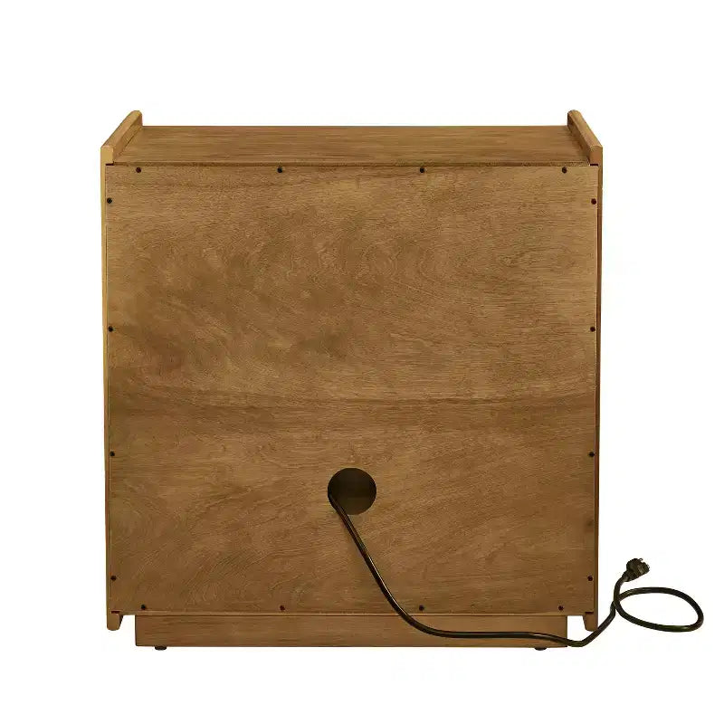Mid-Century Modern Nightstand with Charging Station 2-Drawer Door Cabinet Fluted Design Lockable (W1801P303392)