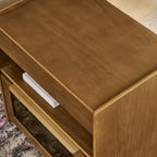 Mid-Century Modern Nightstand with Charging Station 2-Drawer Door Cabinet Fluted Design Lockable (W1801P303392)