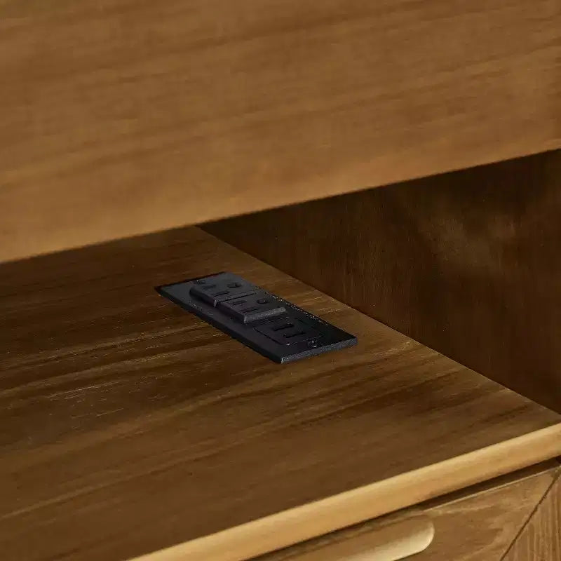 Mid-Century Modern Nightstand with Charging Station 2-Drawer Door Cabinet Fluted Design Lockable (W1801P303392)