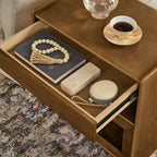 Mid-Century Modern Nightstand with Charging Station 2-Drawer Door Cabinet Fluted Design Lockable (W1801P303392)