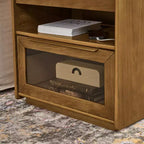 Mid-Century Modern Nightstand with Charging Station 2-Drawer Door Cabinet Fluted Design Lockable (W1801P303392)