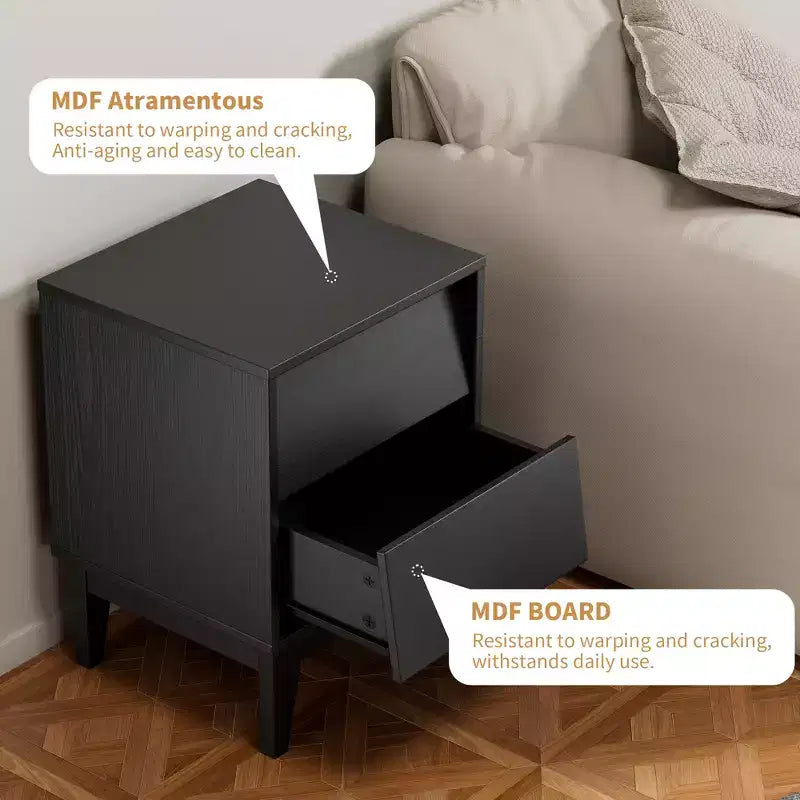 Mid-Century Modern Nightstand LED/Night Light Drawer Storage Solid Wood Set of 2 (W578P192479)