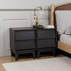 Mid-Century Modern Nightstand LED/Night Light Drawer Storage Solid Wood Set of 2 (W578P192479)