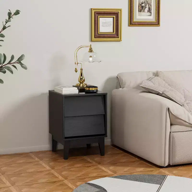 Mid-Century Modern Nightstand LED/Night Light Drawer Storage Solid Wood Set of 2 (W578P192479)