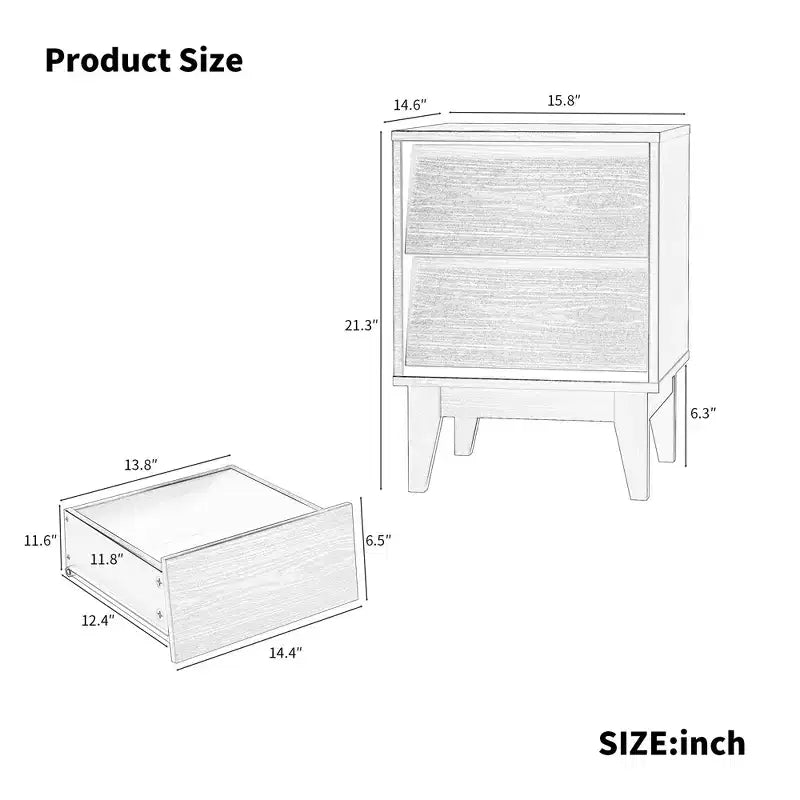 Mid-Century Modern Nightstand LED/Night Light Drawer Storage Solid Wood Set of 2 (W578P192479)