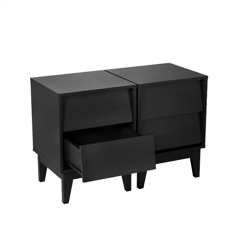 Mid-Century Modern Nightstand LED/Night Light Drawer Storage Solid Wood Set of 2 (W578P192479)