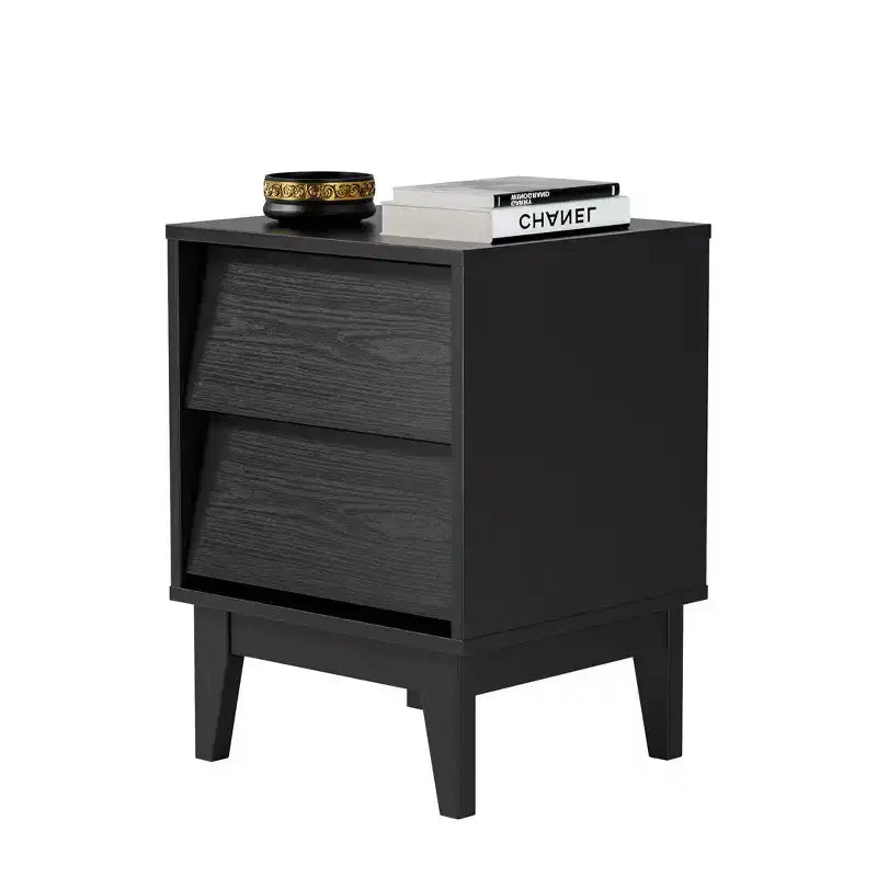 Mid-Century Modern Nightstand LED/Night Light Drawer Storage Solid Wood Set of 2 (W578P192479)