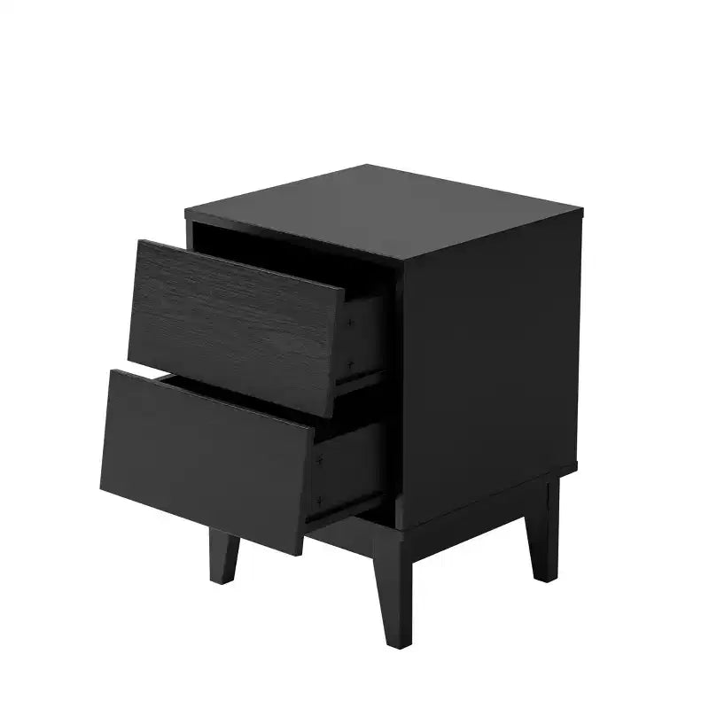 Mid-Century Modern Nightstand LED/Night Light Drawer Storage Solid Wood Set of 2 (W578P192479)