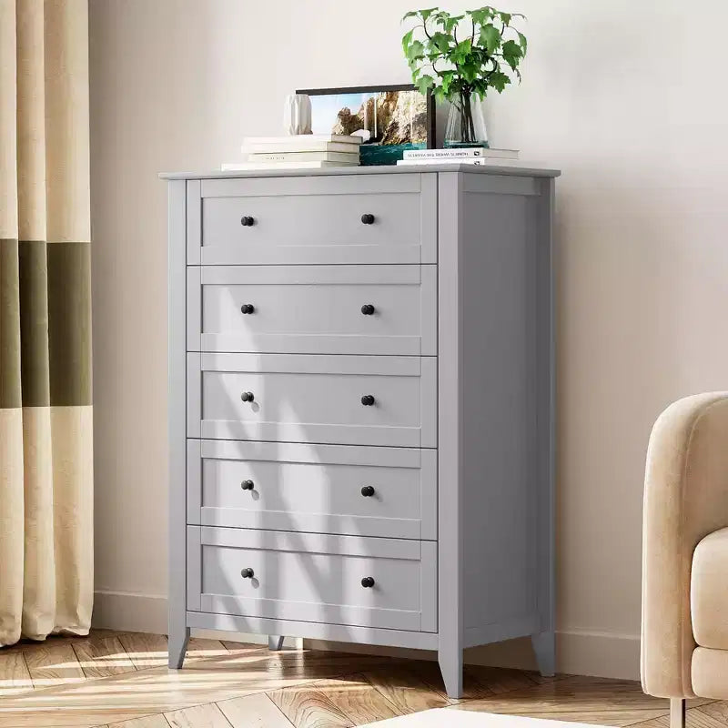 5 Drawer Dresser for Bedroom - Tall Modern Wooden Chest with Deep Drawers & Metal Knobs for Entryway Hallway