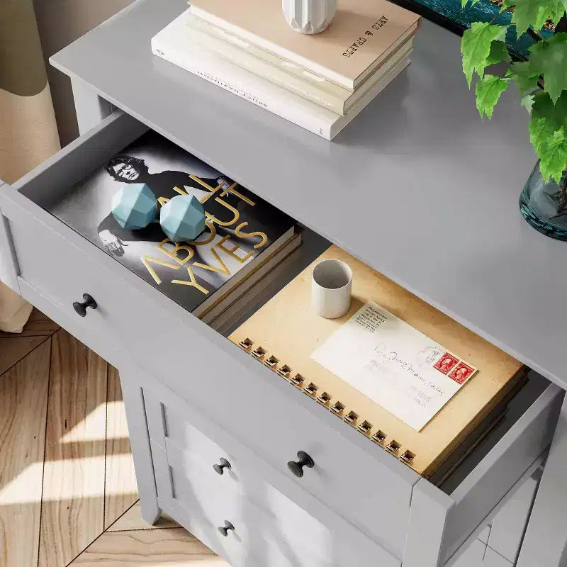 5 Drawer Dresser for Bedroom - Tall Modern Wooden Chest with Deep Drawers & Metal Knobs for Entryway Hallway