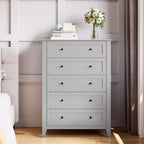 5 Drawer Dresser for Bedroom - Tall Modern Wooden Chest with Deep Drawers & Metal Knobs for Entryway Hallway