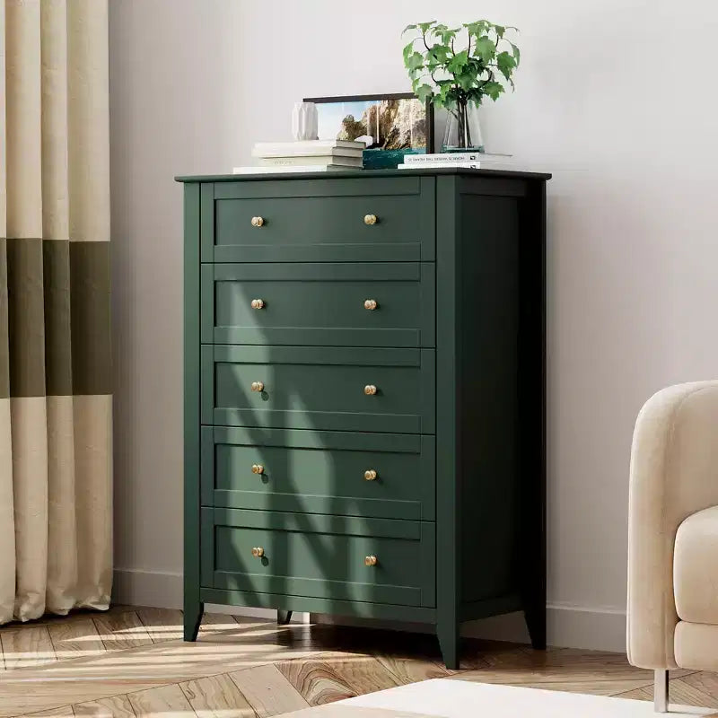 5 Drawer Dresser for Bedroom - Tall Modern Wooden Chest with Deep Drawers & Metal Knobs for Entryway Hallway