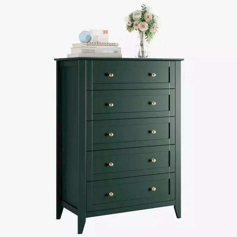 5 Drawer Dresser for Bedroom - Tall Modern Wooden Chest with Deep Drawers & Metal Knobs for Entryway Hallway