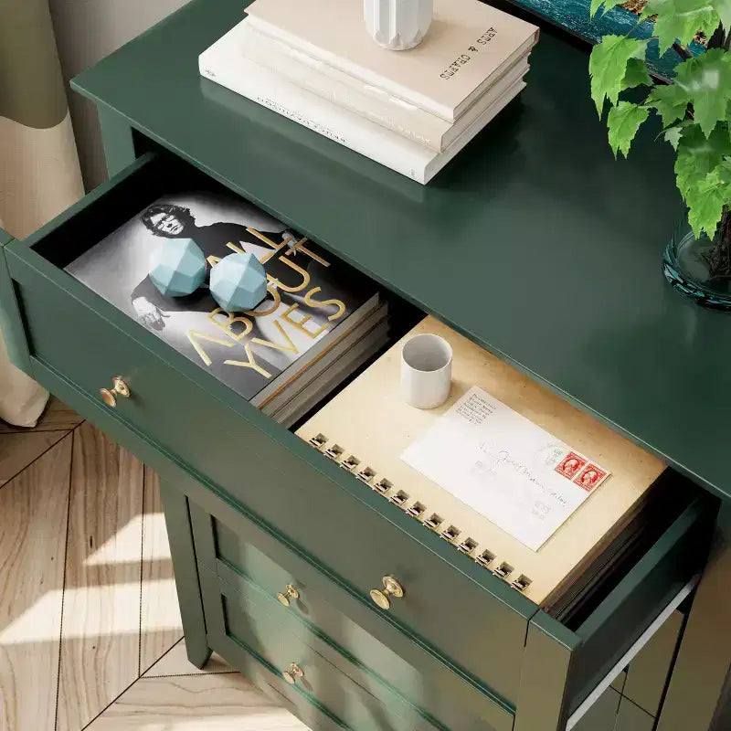 5 Drawer Dresser for Bedroom - Tall Modern Wooden Chest with Deep Drawers & Metal Knobs for Entryway Hallway