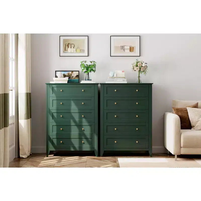 5 Drawer Dresser for Bedroom - Tall Modern Wooden Chest with Deep Drawers & Metal Knobs for Entryway Hallway