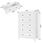 5 Drawer Dresser for Bedroom - Tall Modern Wooden Chest with Deep Drawers & Metal Knobs for Entryway Hallway
