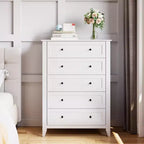 5 Drawer Dresser for Bedroom - Tall Modern Wooden Chest with Deep Drawers & Metal Knobs for Entryway Hallway
