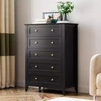 5 Drawer Dresser for Bedroom - Tall Modern Wooden Chest with Deep Drawers & Metal Knobs for Entryway Hallway