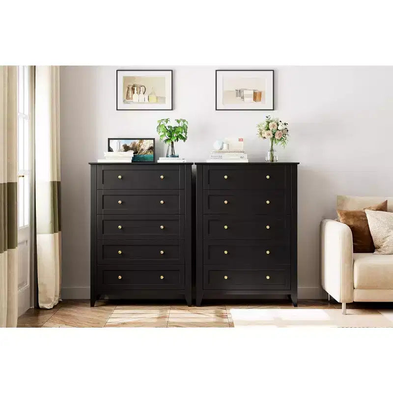 5 Drawer Dresser for Bedroom - Tall Modern Wooden Chest with Deep Drawers & Metal Knobs for Entryway Hallway