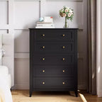 5 Drawer Dresser for Bedroom - Tall Modern Wooden Chest with Deep Drawers & Metal Knobs for Entryway Hallway